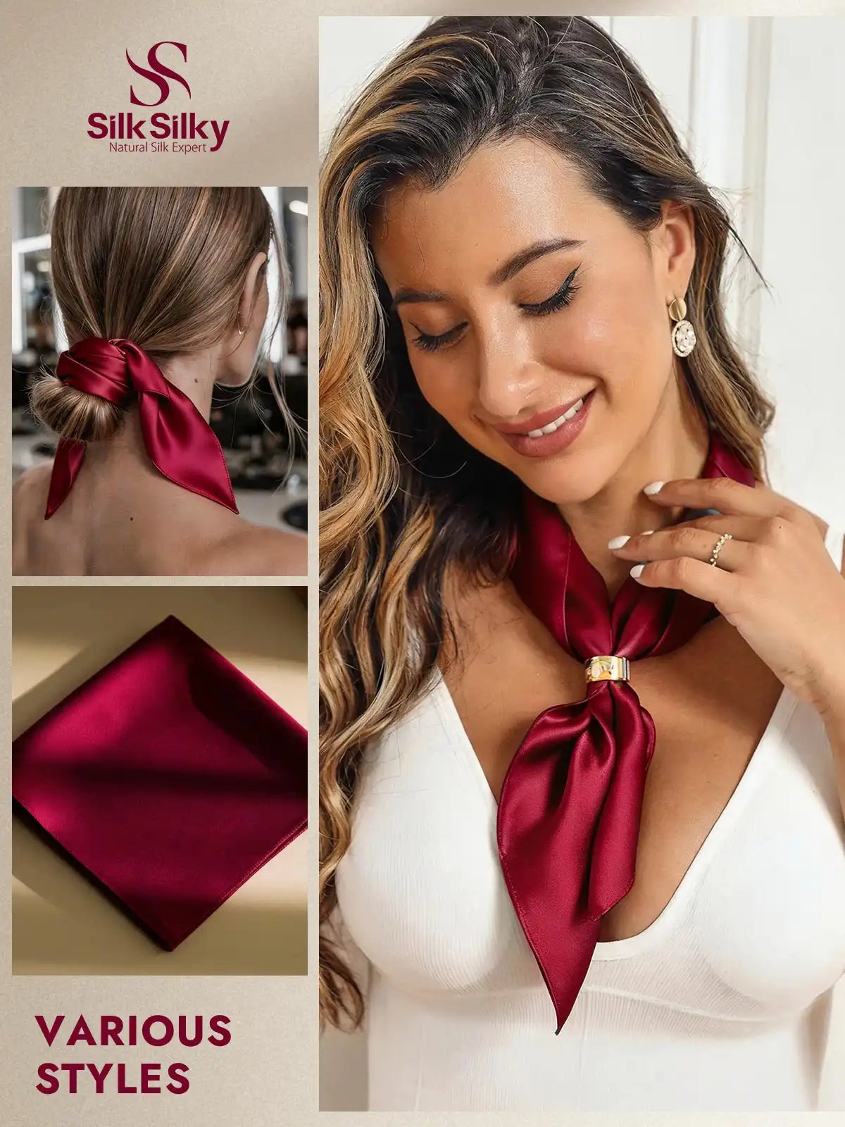 100% Mulberry Silk Square Scarf 53x53cm/21