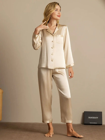 100% Mulberry Silk Women's Long Sleeve Pajamas Set