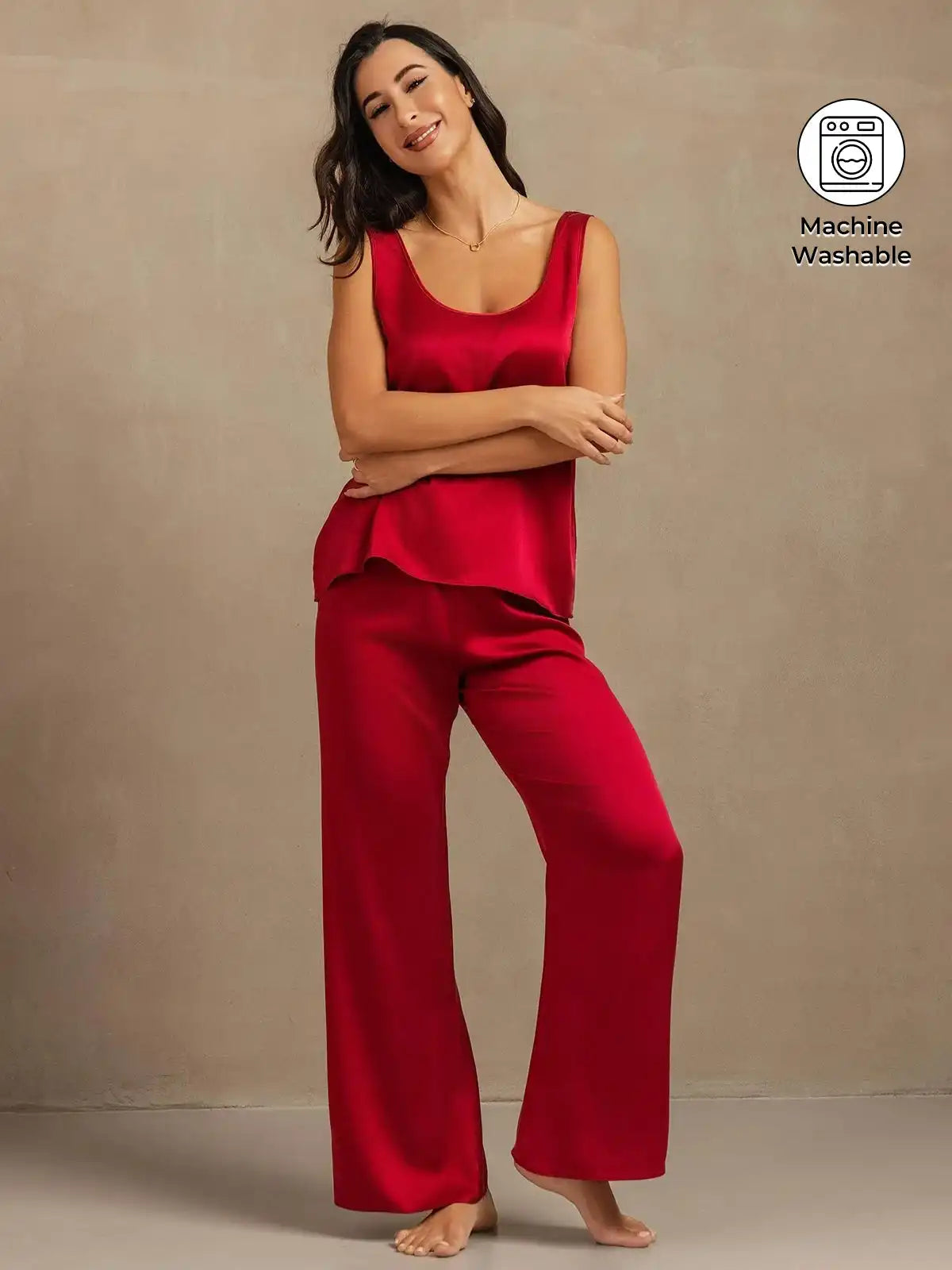 Clearance - 19Momme Washable Silk Tank Top & Wide Leg Pants Sleepwear Set