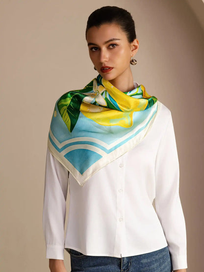 100% Mulberry Silk Lemon Pattern Scarf - Size 90x90cm