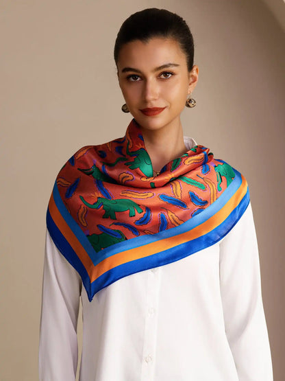 100% Mulberry Silk  Elephant Pattern Scarf - Size 90x90cm