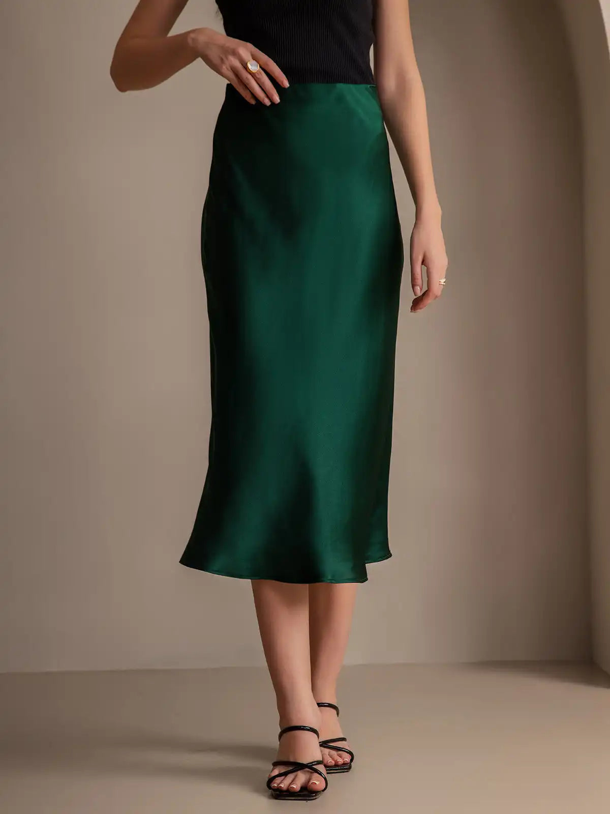 100% Mulberry Silk Stretch Long Straight Skirt