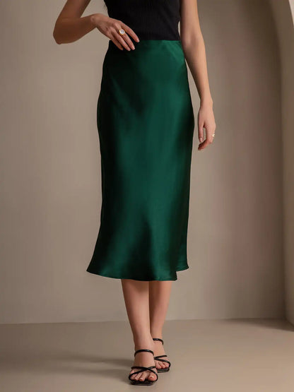 100% Mulberry Silk Stretch Long Straight Skirt