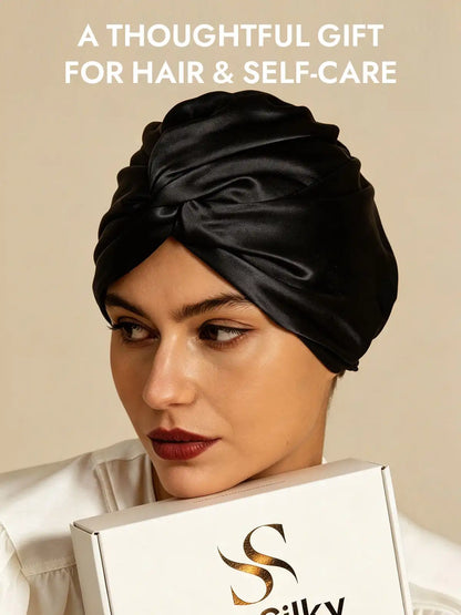22Momme 100% Mulberry Silk Knot-Front Hair Bonnet with Adjustable Button Design