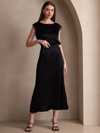 Clearance - 19Momme Silk A Line Maxi Skirt with Zipper Design