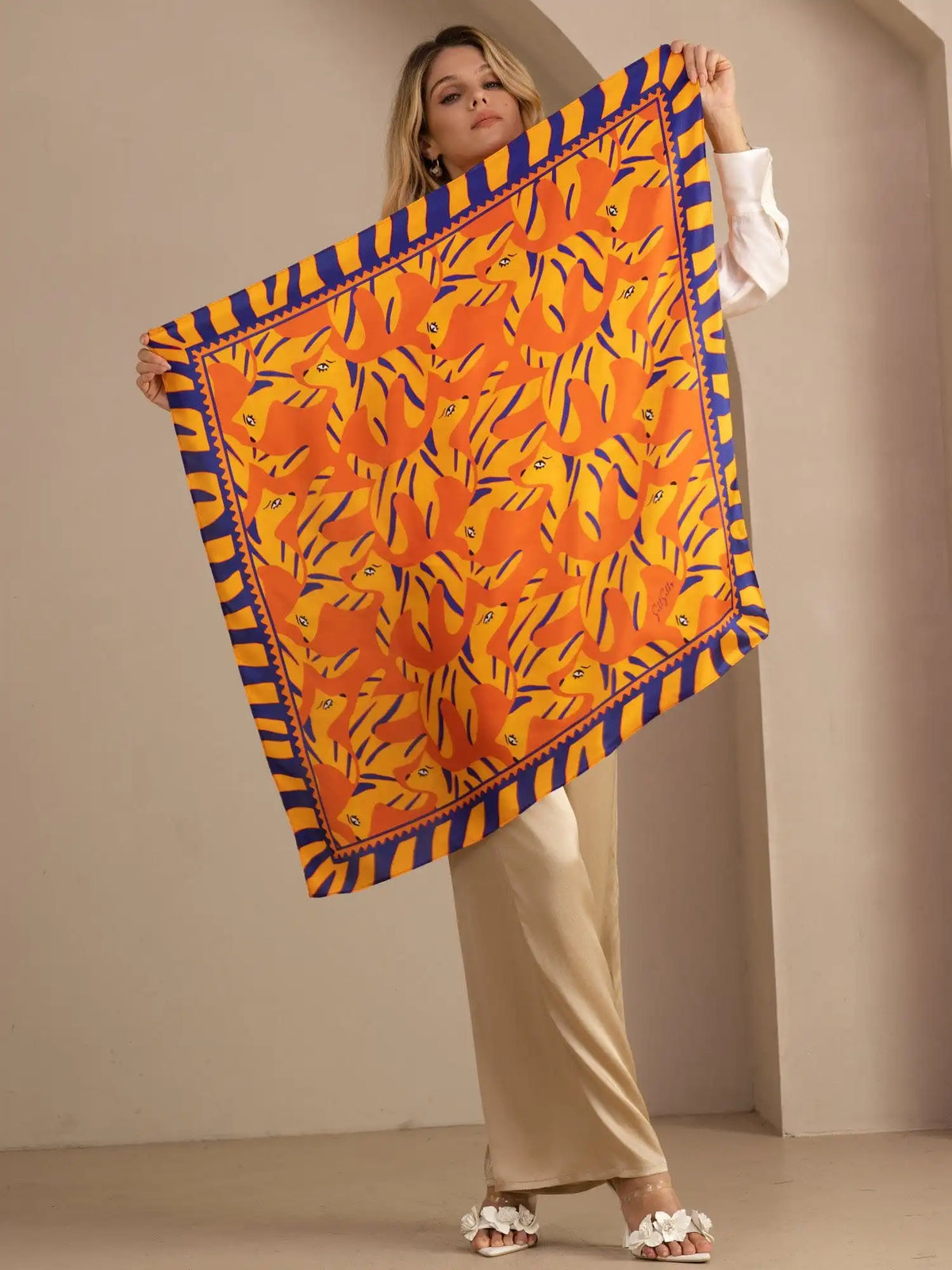 100% Mulberry Silk Dog Pattern Scarf - Size 90x90cm