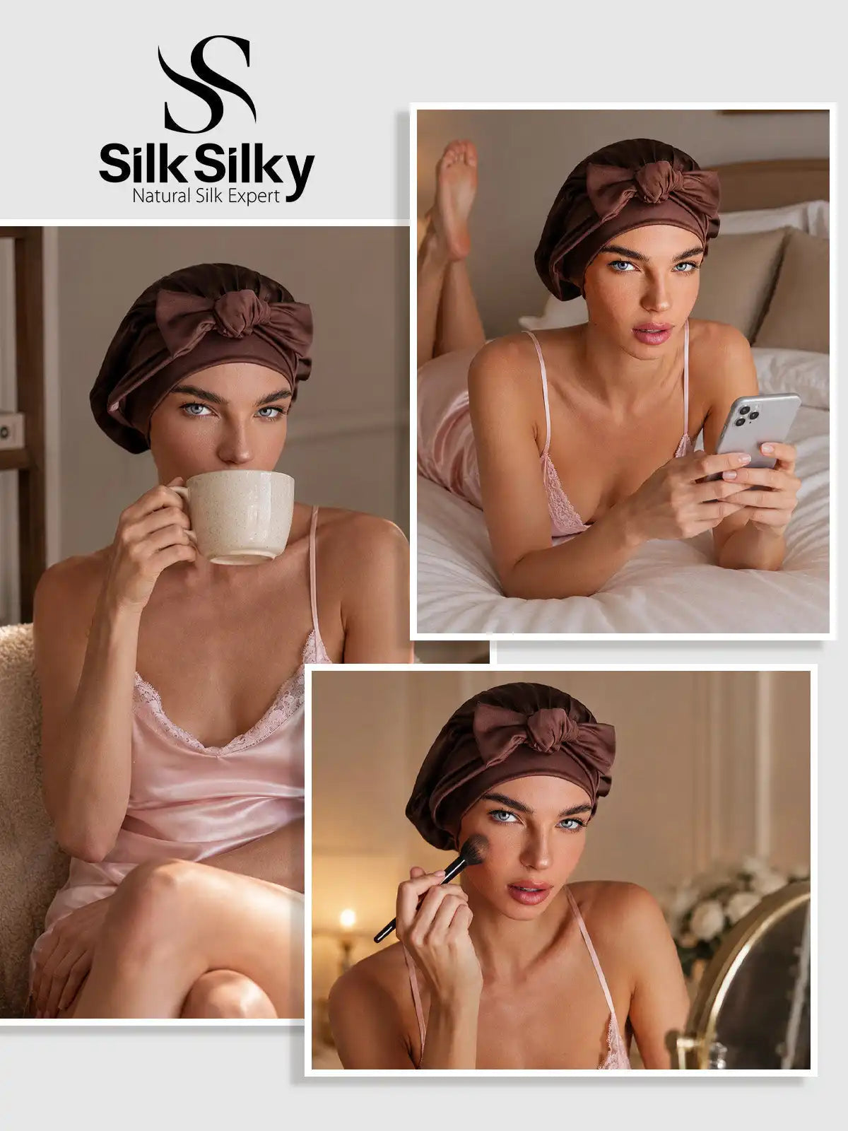 100% Mulberry Silk Double-Layer Bonnet with Adjustable Long Tie