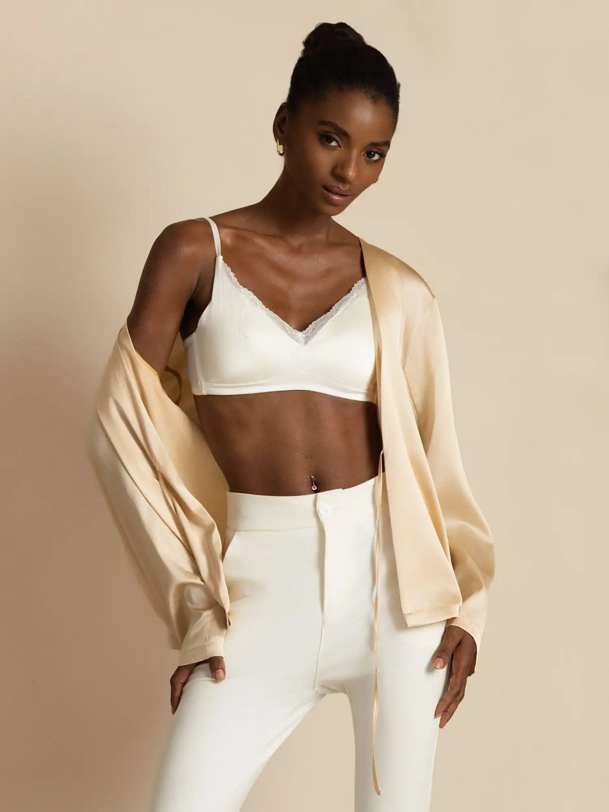 19Momme Silk Relaxed Long Sleeve Tie-Front Cardigan for Women
