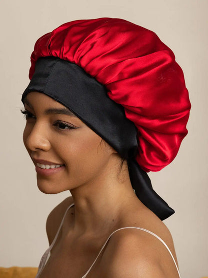 100% Mulberry Silk  Casual Bonnet with Long Ribbons (Two-tone and Double-sided)