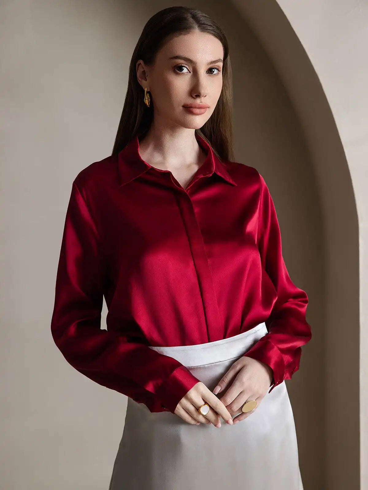 Clearance - 19Momme Silk Long Sleeve Lapel Collar Women's Shirt