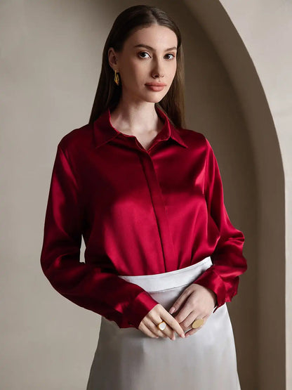 Clearance - 19Momme Silk Long Sleeve Lapel Collar Women's Shirt