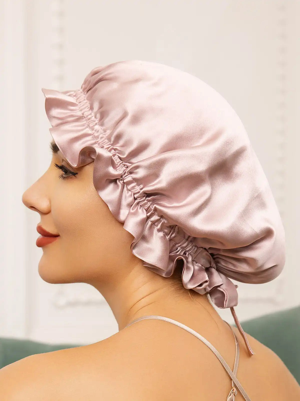 100% Mulberry Silk Sleep Cap Double Layer Bonnet with Ribbon