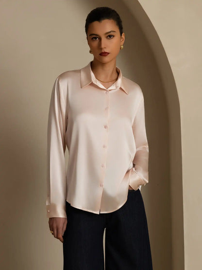 19Momme Silk Long Sleeve Lapel Collar Women's Shirt