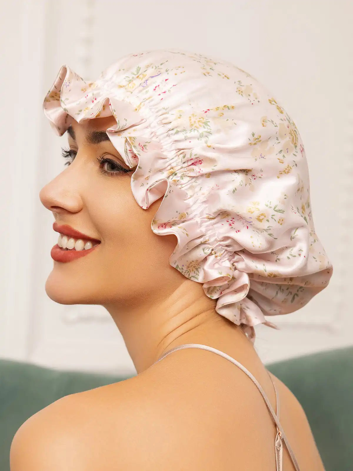 100% Mulberry Silk Sleep Cap Double Layer Bonnet with Ribbon