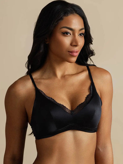 100% Mulberry Silk Classic Lace Trim Wireless Bra