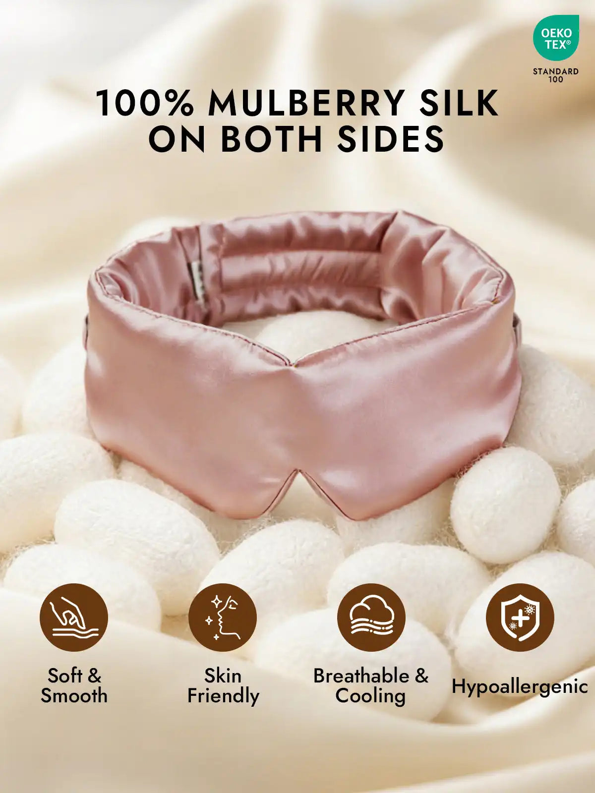 100% Mulberry Silk Adjustable Velcro Wrap-Around Silk Sleep Eye Mask