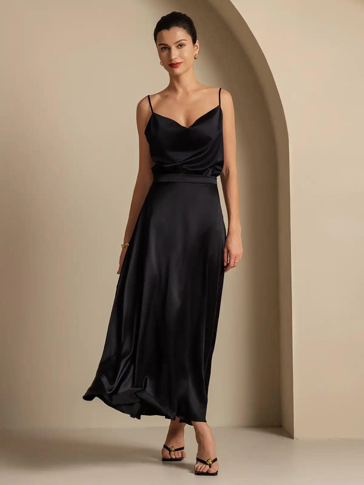 19Momme Silk A Line Maxi Skirt with Lining