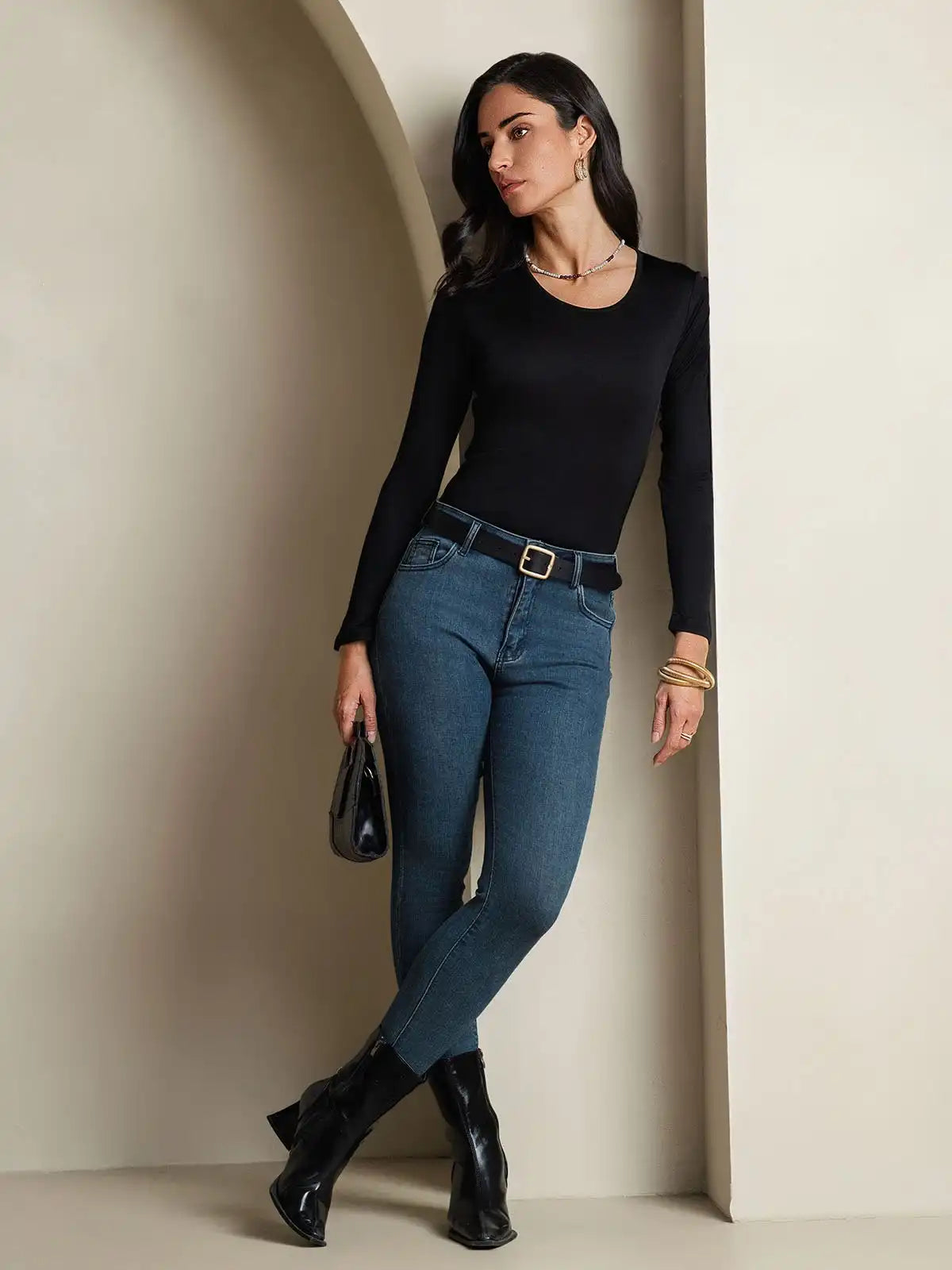 Women's Silk Long Sleeve Round Neck Top