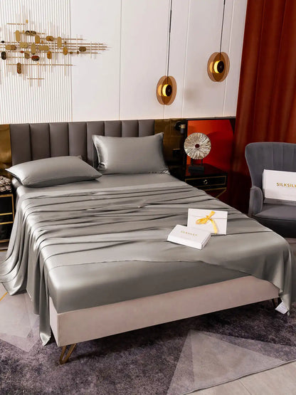 19Momme 4Pcs 100% Mulberry Silk Bedding Set Fitted&Flat Sheets+2x Pillowcases