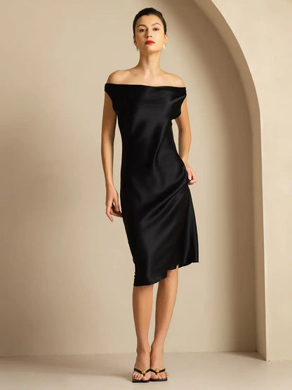 19Momme Silk Sleeveless Cowl Neck Knee Elegant Dress