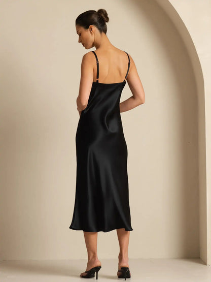 Pure Silk  V Neck Backless Spaghetti Strap Long Dress