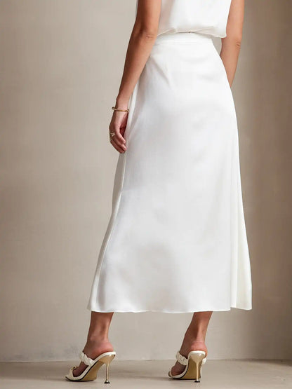Clearance - 19Momme Silk A Line Maxi Skirt with Zipper Design