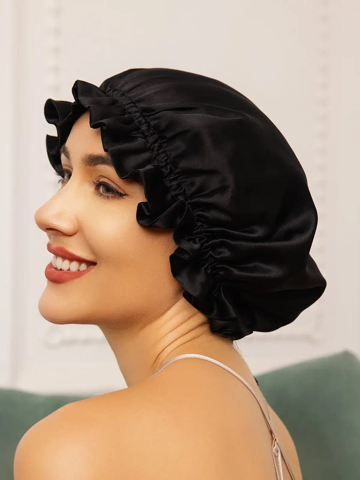 100% Mulberry Silk Sleep Cap Double Layer Bonnet with Ribbon