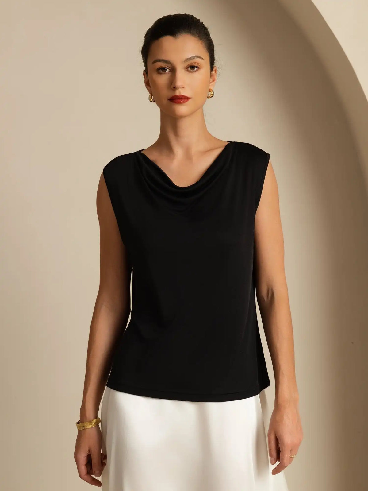 Clearance - Pure Silk  Women's Sleeveless Cowl Neck Basic Casual Top