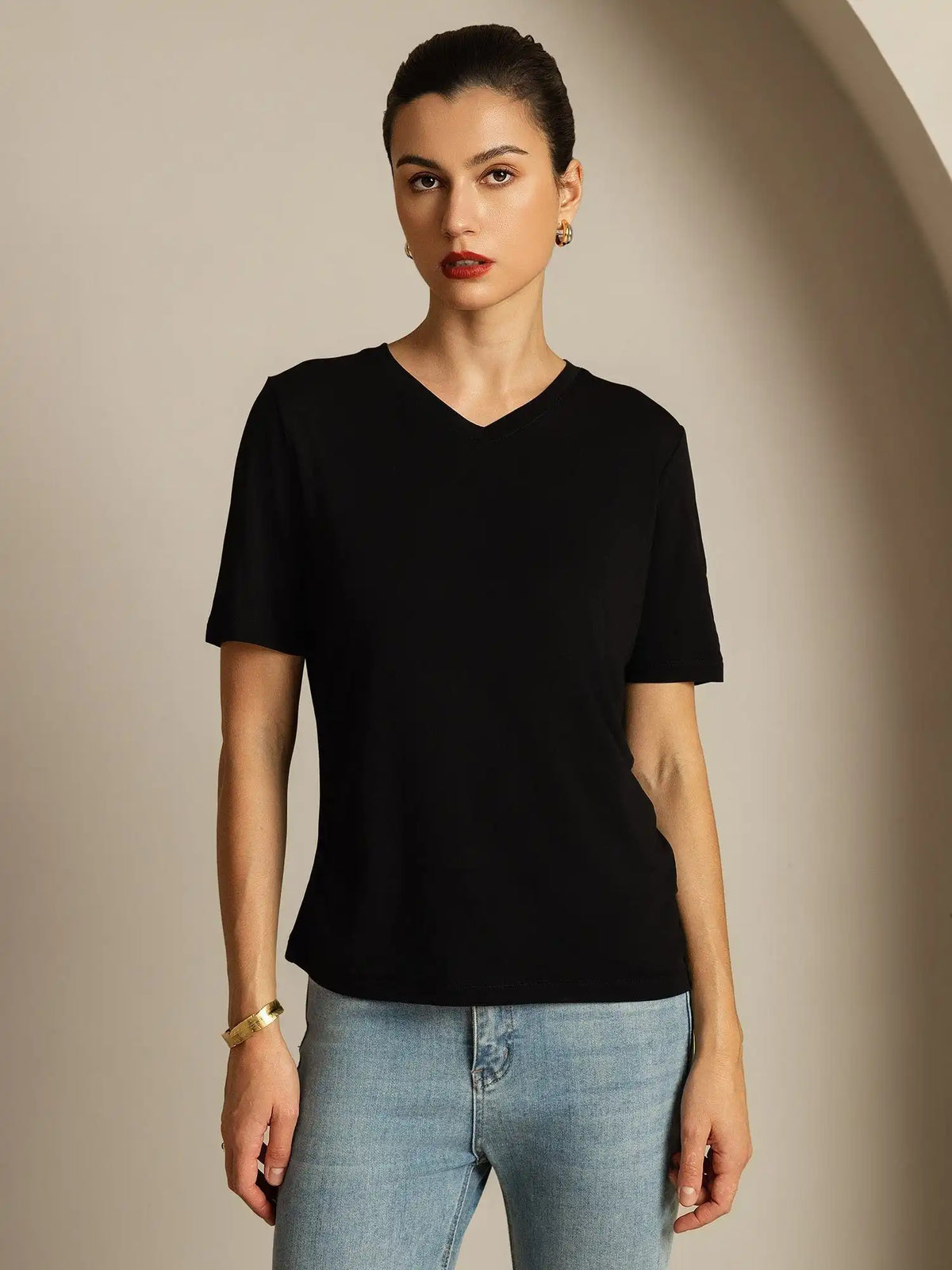 Clearance - 100% Mulberry Silk V-Neck Women's T-Shirt