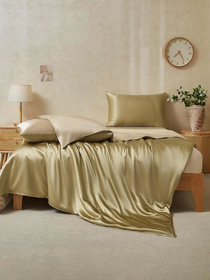 22Momme 4Pcs Silk Set Duvet Cover+Fitted Sheet+2x Pillowcases