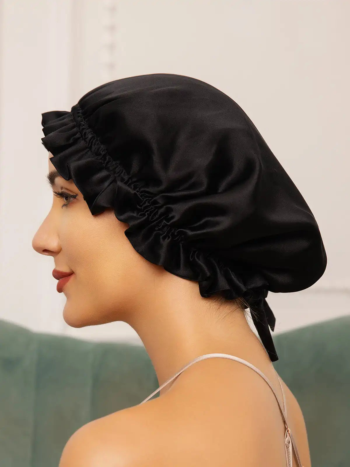 100% Mulberry Silk Sleep Cap Double Layer Bonnet with Ribbon