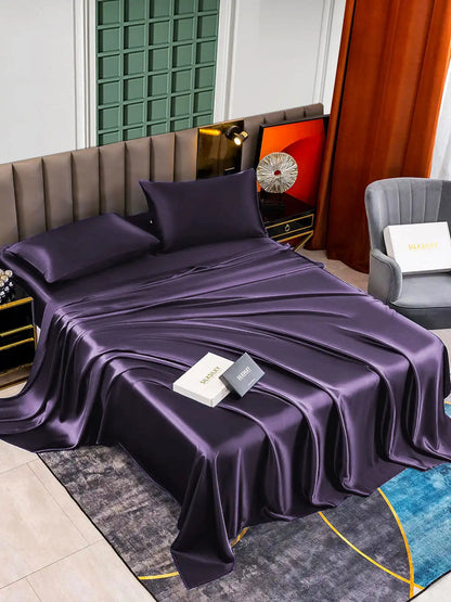 22Momme Silk 4Pcs Set Fitted&Flat Sheets+2x Pillowcases