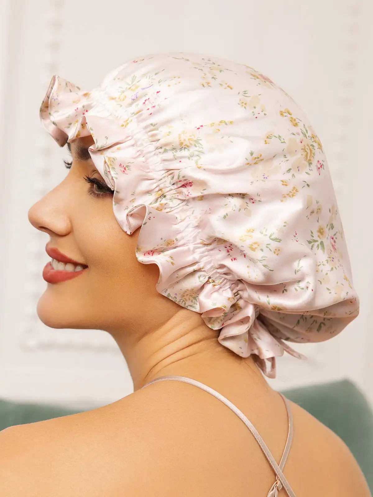 100% Mulberry Silk Sleep Cap Double Layer Bonnet with Ribbon