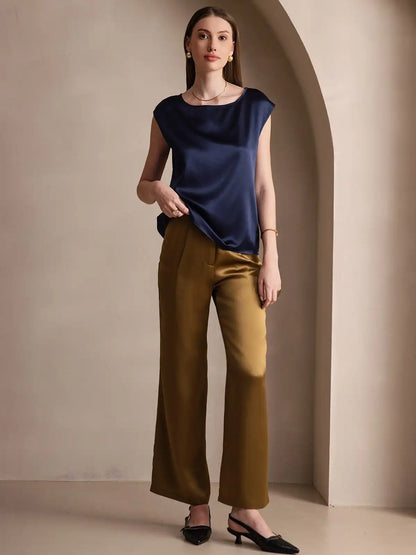 19Momme Women's Silk Cap Sleeve Round Neck Top