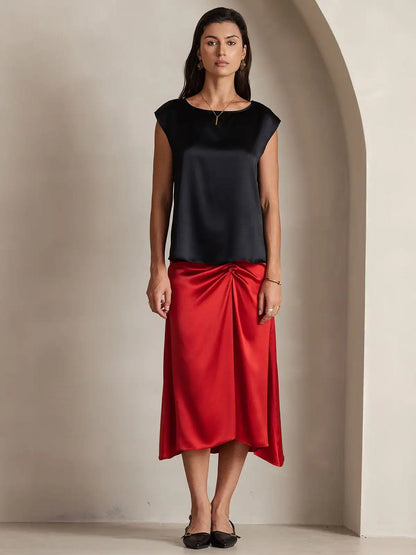 19Momme Women's Silk Cap Sleeve Round Neck Top