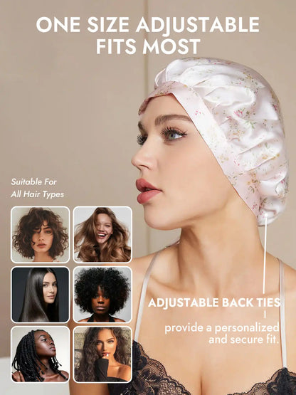 100% Mulberry Silk Sleep Bonnet with Ribbons