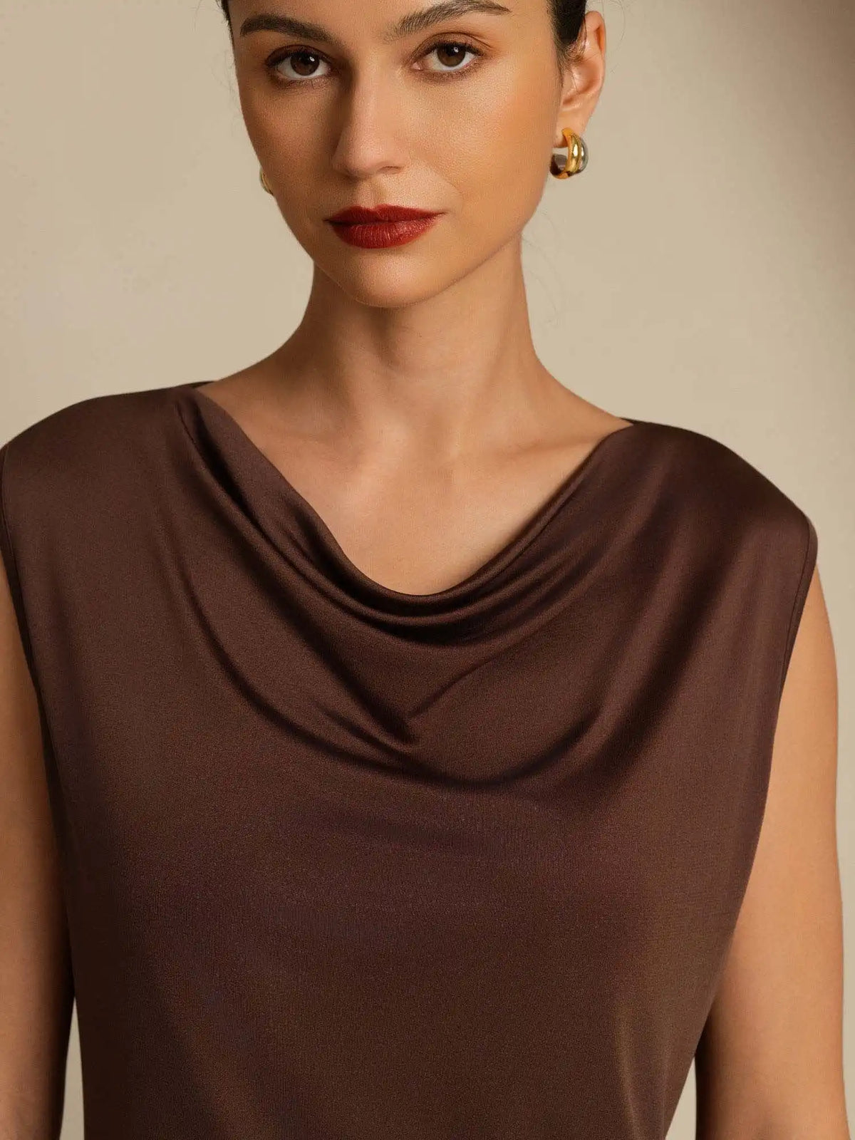 Clearance - Pure Silk  Women's Sleeveless Cowl Neck Basic Casual Top
