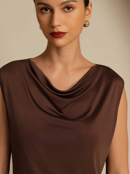 Clearance - Pure Silk  Women's Sleeveless Cowl Neck Basic Casual Top