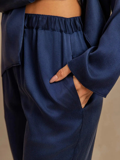 Clearance - 19Momme Washable Silk Long Sleeve Notch Collar Women's Pajamas Set