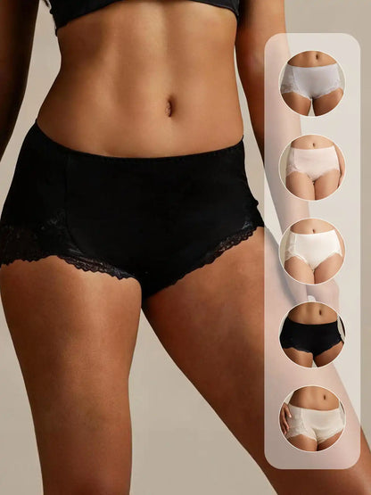 100% Mulberry Silk High Rise Knickers Lace Trim Panty