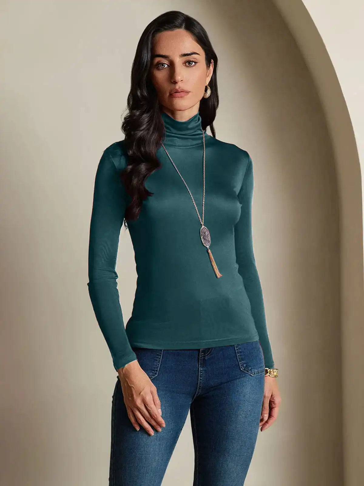 Silk Long Sleeve High Neck Women's Top