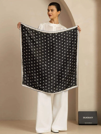 100% Mulberry Silk Paw Print Square Scarf - Size 90x90cm