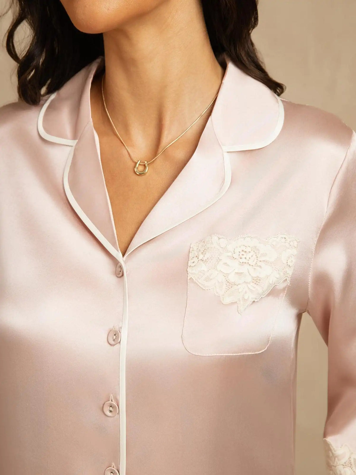 100% Mulberry Silk Button Up Nightshirt with Lace Design