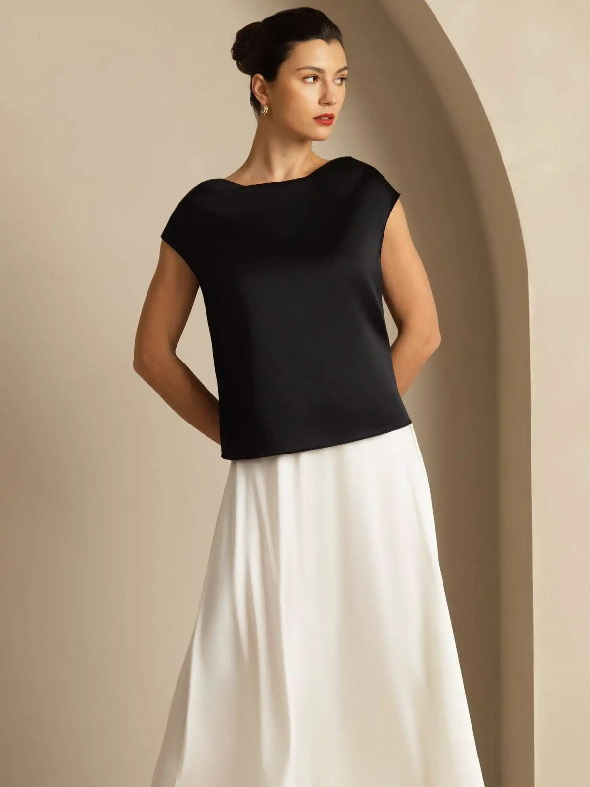 19Momme Silk Cap Sleeve Cowl Neck Women's Top