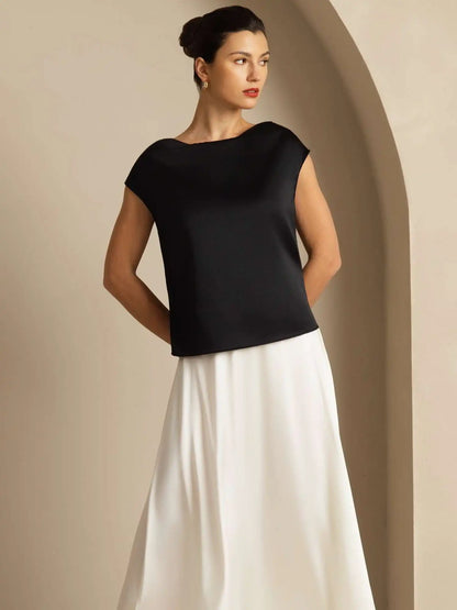 19Momme Silk Cap Sleeve Cowl Neck Women's Top