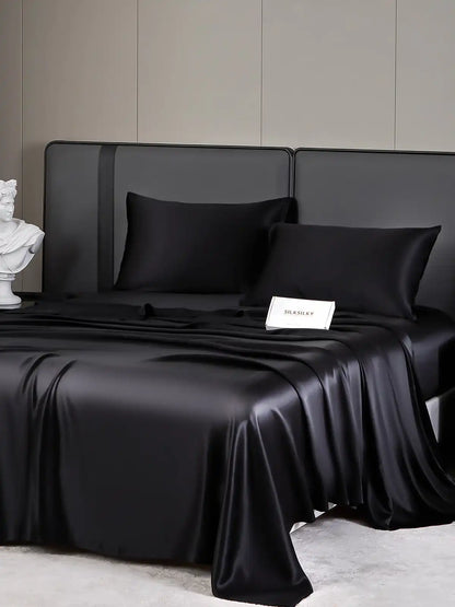 19Momme 4Pcs 100% Mulberry Silk Bedding Set Fitted&Flat Sheets+2x Pillowcases