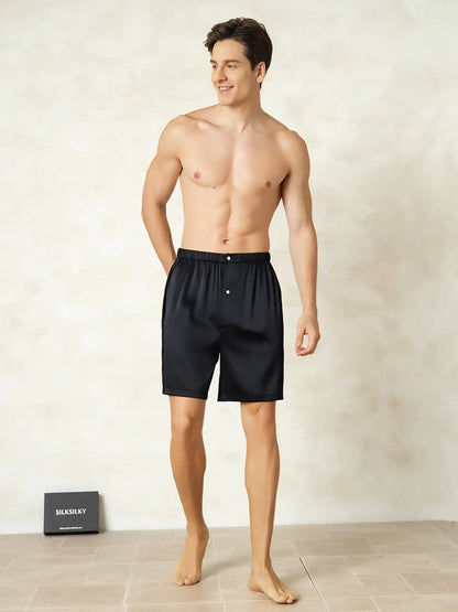 100% Mulberry Silk Elastic Waist Men's Sleep Shorts