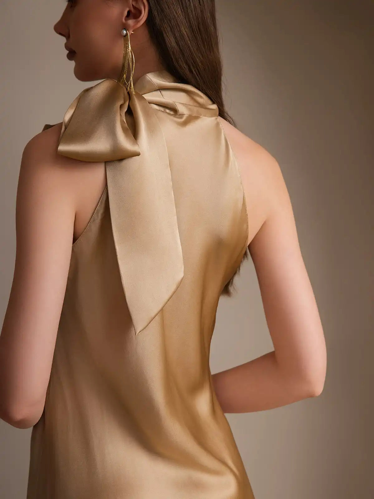 19Momme Silk Sleeveless Tie Neck Midi Dress