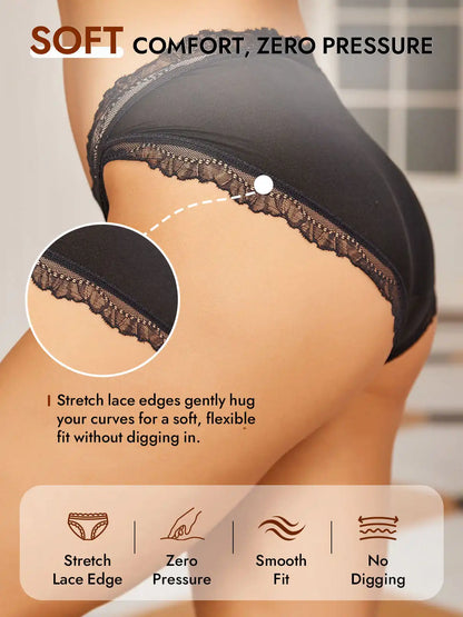 100% Mulberry Silk Lace Trim Bikini Panty with Bow Design