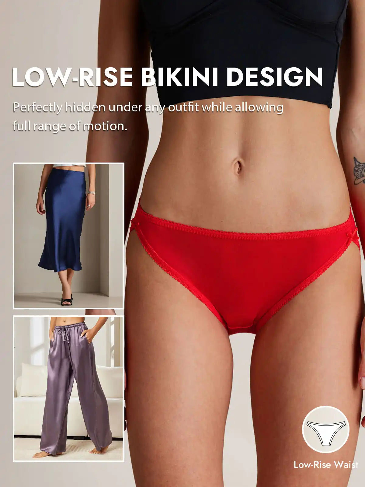 100% Mulberry Silk Bikini Panty with Bow Detail